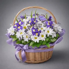 Аромат весны - корзина из ирисов и хризантем